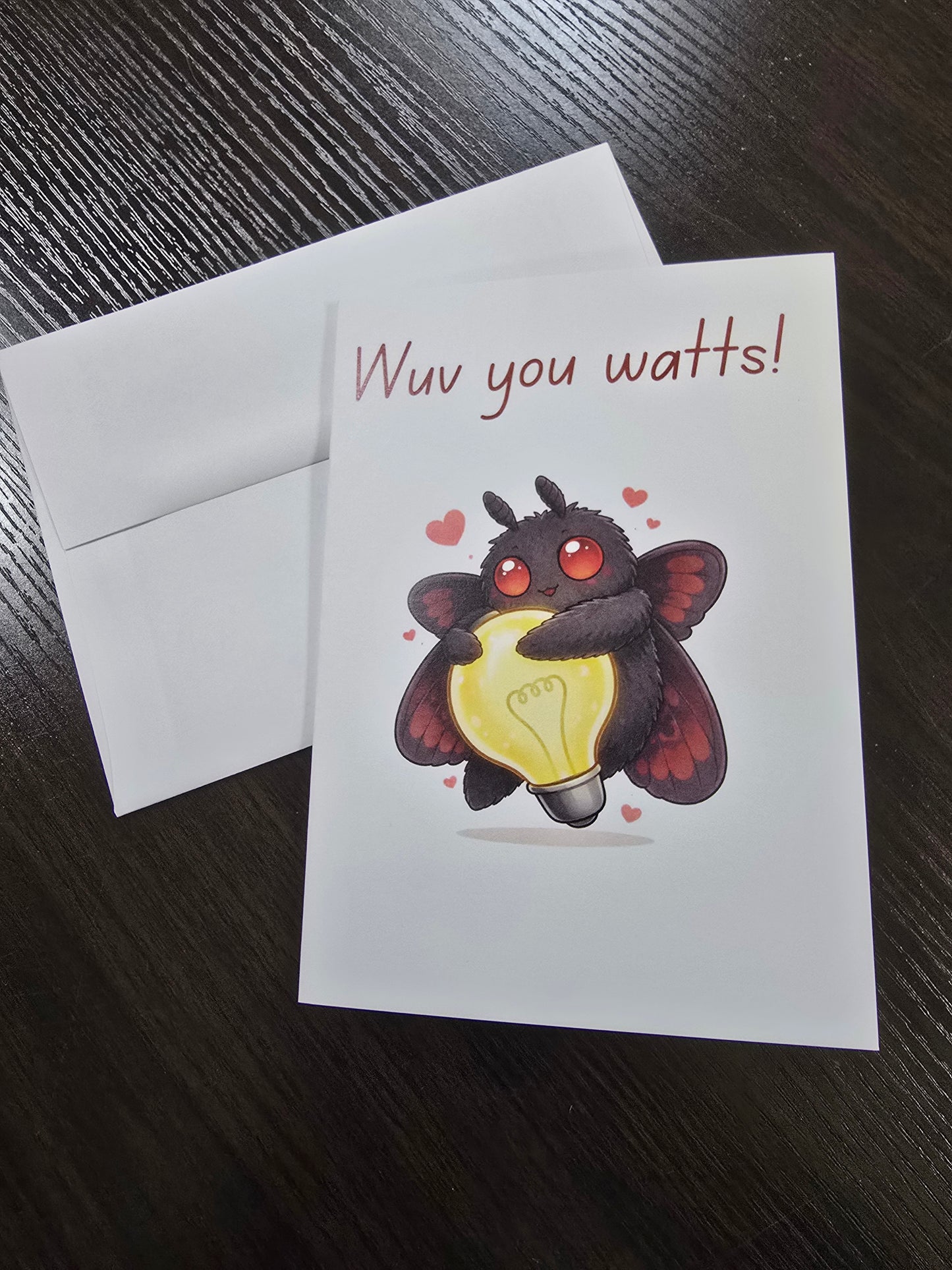 “Wuv You Watts!” Mothman Love Card — Cute Cryptid Design