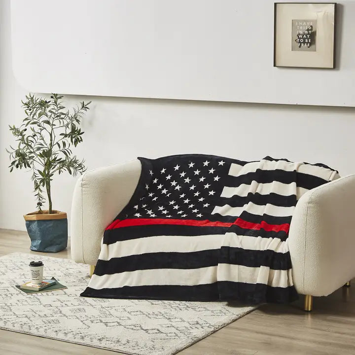 Fire Department Flag" 1-Ply Faux Fur Everyday Blanket