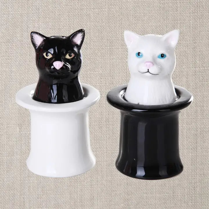 Cats in Top Hats Ceramic Salt and Pepper Shaker Set