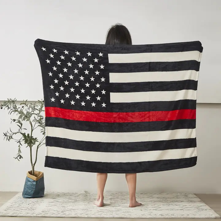 Fire Department Flag" 1-Ply Faux Fur Everyday Blanket