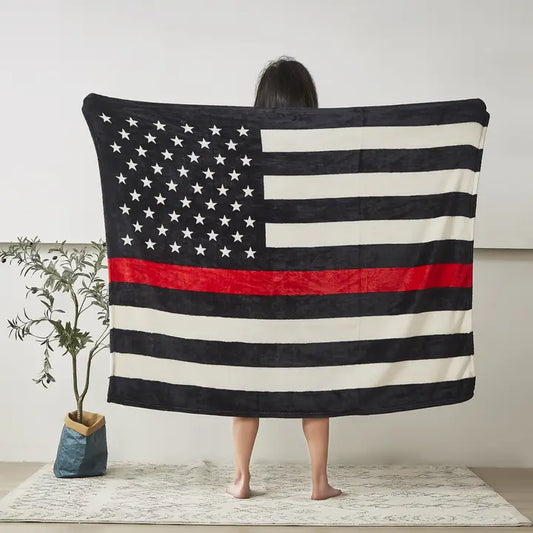 Fire Department Flag" 1-Ply Faux Fur Everyday Blanket