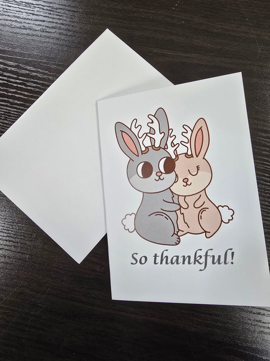 “So Thankful!” Jackalope Thank You Card — Cute Cryptid Design