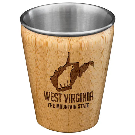 West Virginia Engraved Shot Glass, Bamboo & Stainless Steel