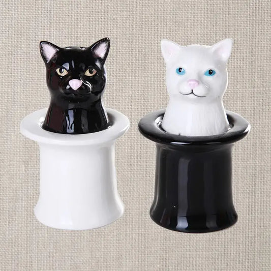 Cats in Top Hats Ceramic Salt and Pepper Shaker Set