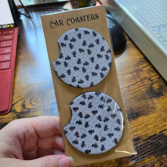 Grey Mothman Pattern Car Coasters