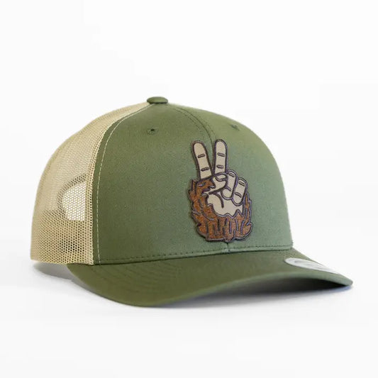 Peace Sign Trucker Hat Khaki