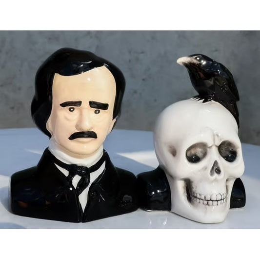 Edgar Allan Poe Salt and Pepper Shakers, Poe and Raven, Gift