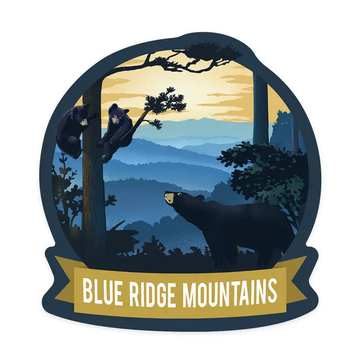 Vinyl Sticker Blue Ridge Mountains, Virginia, Black Bears