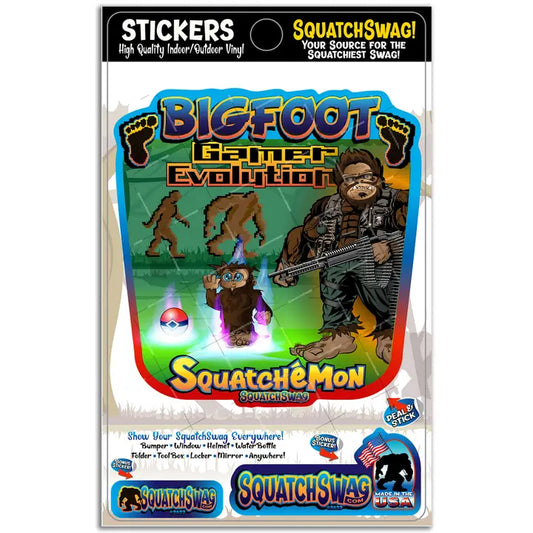 Bigfoot Gamer Evolution - Bigfoot, Pokimon Sasquatch Sticker - Standard 'Best Seller' (Approx 4x6in)