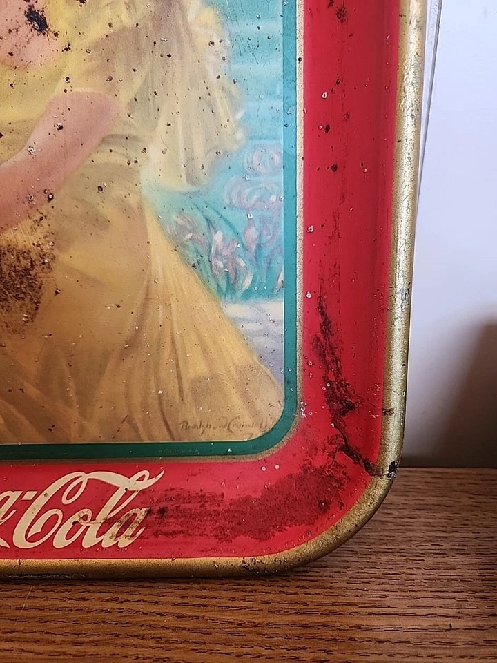Vintage Original 1938 Coca Cola Soda Pop Advertising Tray Girl In Yellow Dress