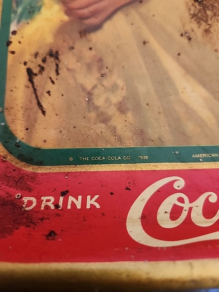 Vintage Original 1938 Coca Cola Soda Pop Advertising Tray Girl In Yellow Dress