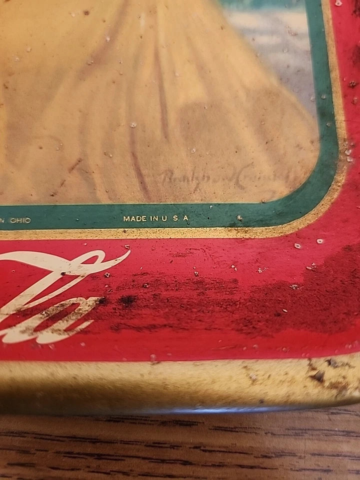 Vintage Original 1938 Coca Cola Soda Pop Advertising Tray Girl In Yellow Dress